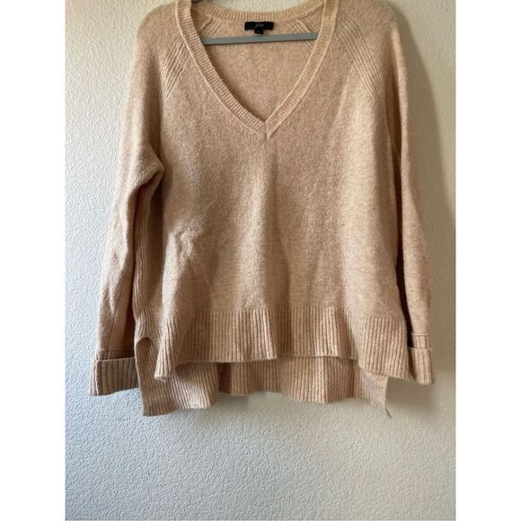 J crew camel tan v neck sweater merino wool and alpaca blend sweater size large - Picture 3 of 6